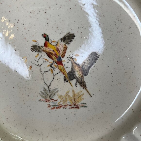 Vintage Mid Century Hyalyn Pottery Square Ashtray 7” SQ Pheasants In Flight USA - Picture 2 of 9